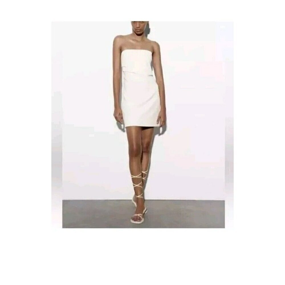 NWT ZARA Women's Short Strapless Dress White Size S 3067/265 16.5 " Ptp